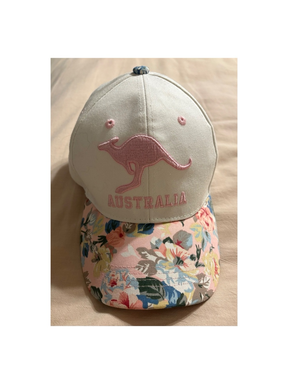 Australia Floral Baseball Cap for Girls - Pink & White